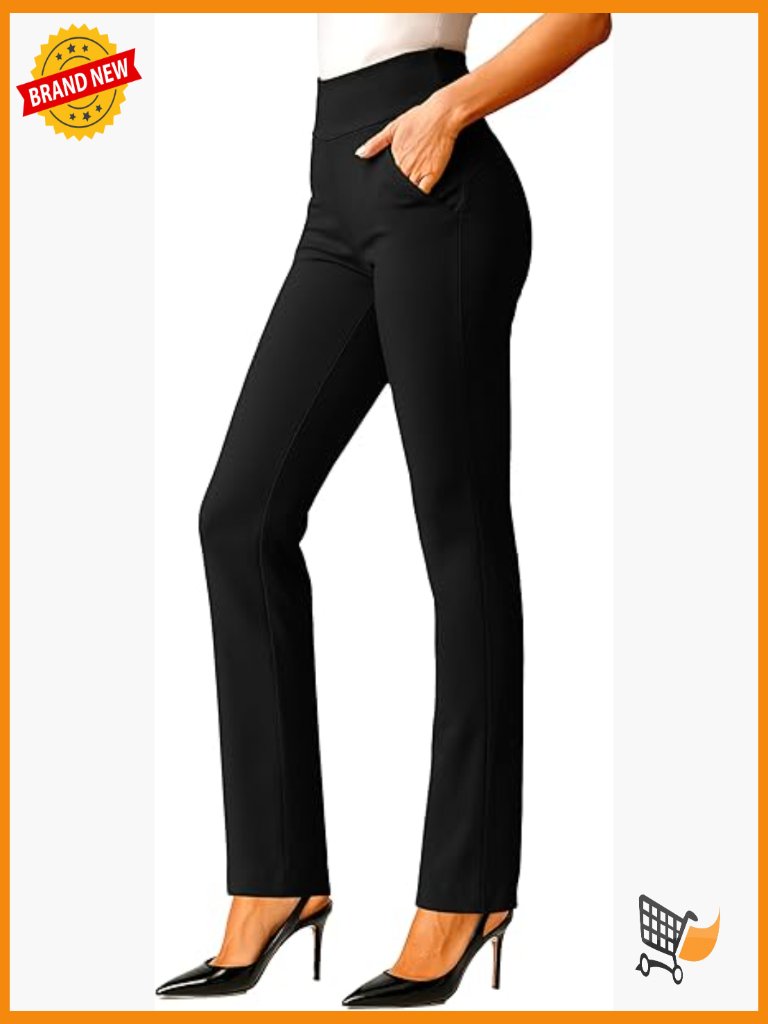 High-Rise Straight Dress Pants With Pockets - Stretch Ponte - Tummy Control -